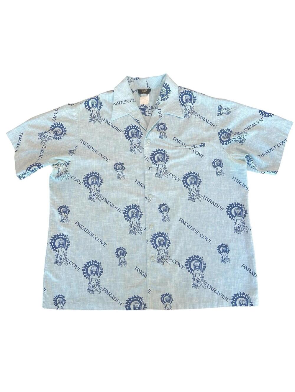 Vintage 80s Iolani Hawaii Paradise Cove Tiki Hawaiian Aloha Shirt Mens XXL Blue